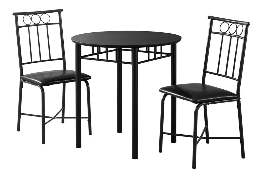 35" Black Leather Look Foam And Metal Three Pieces Dining Set