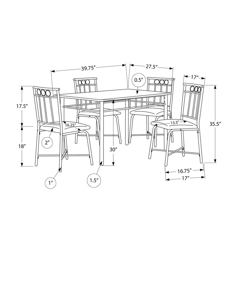 61.5" X 73.5" X 101" Black Metal Foam Polyurethane Leather Look Polyes 5Pcs Dining Set