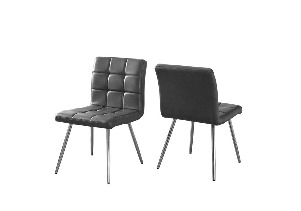 Set of Two Tufted Gray And Silver Upholstered Faux Leather Dining Side Chairs