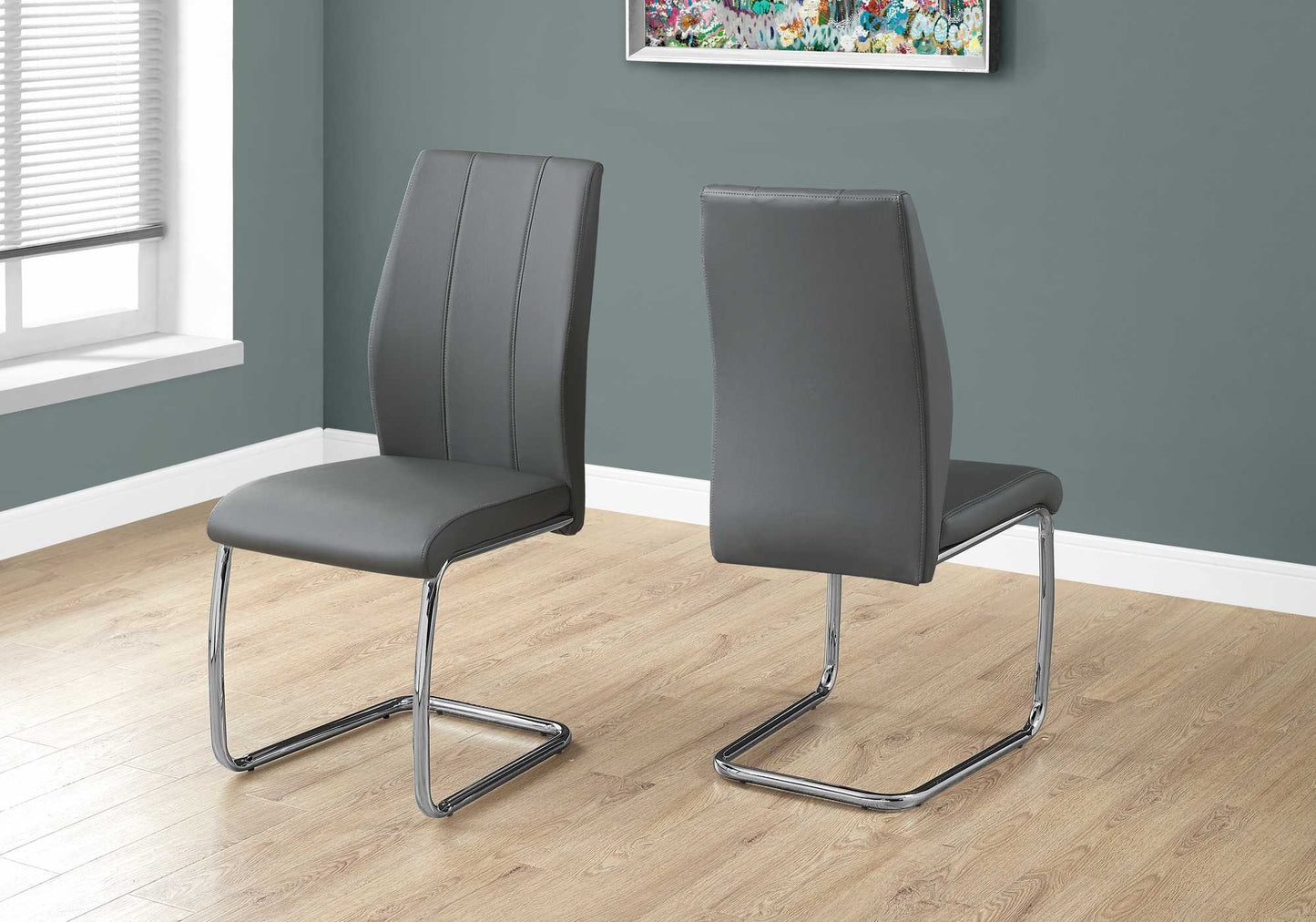 Set of Two Gray And Black Upholstered Faux Leather Dining Side Chairs