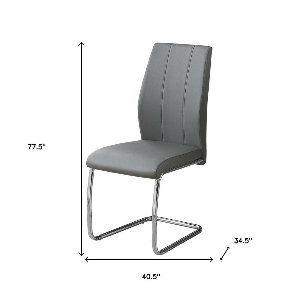 Set of Two Gray And Silver Upholstered Faux Leather Dining Side Chairs