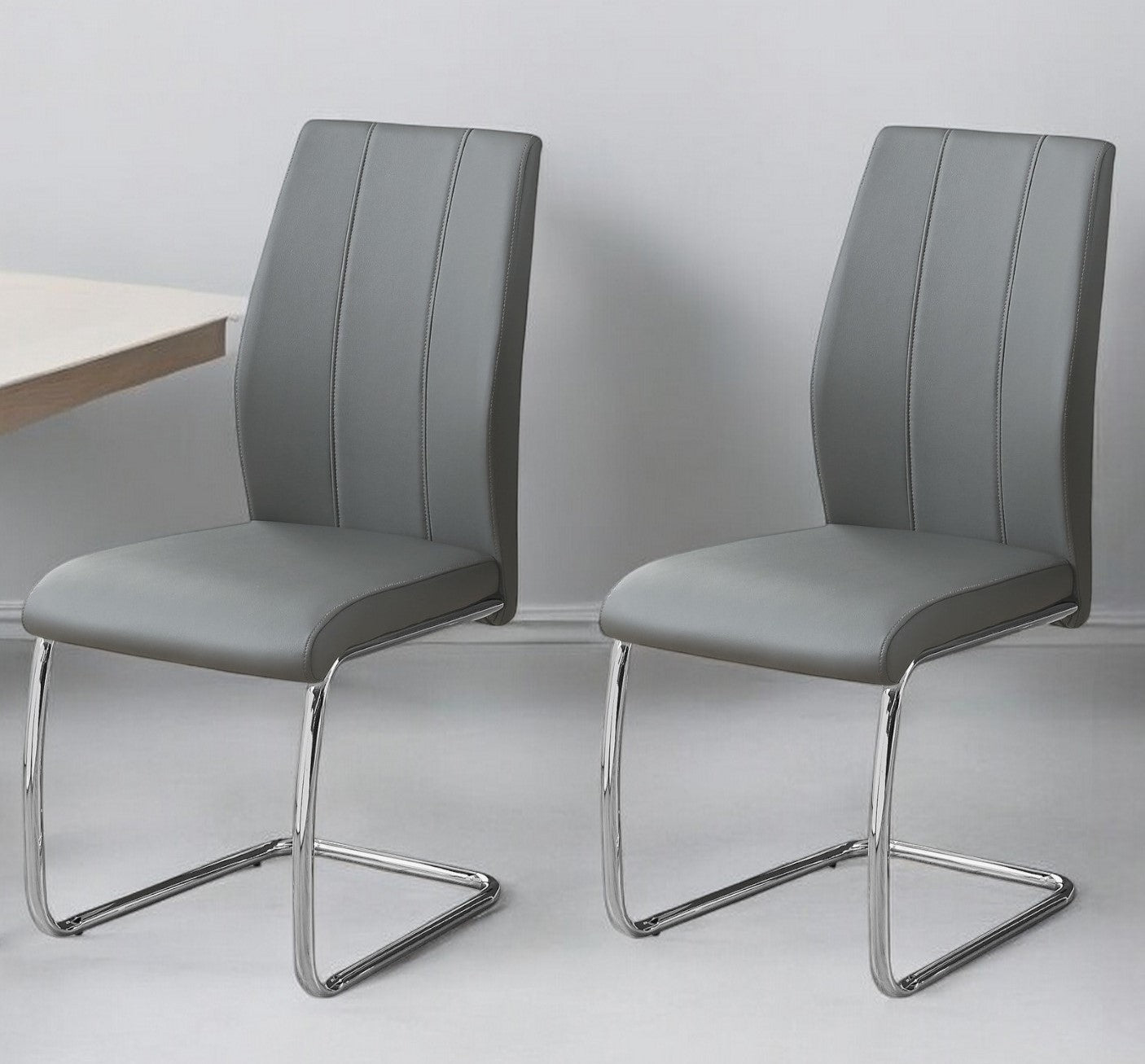 Set of Two Gray And Black Upholstered Faux Leather Dining Side Chairs