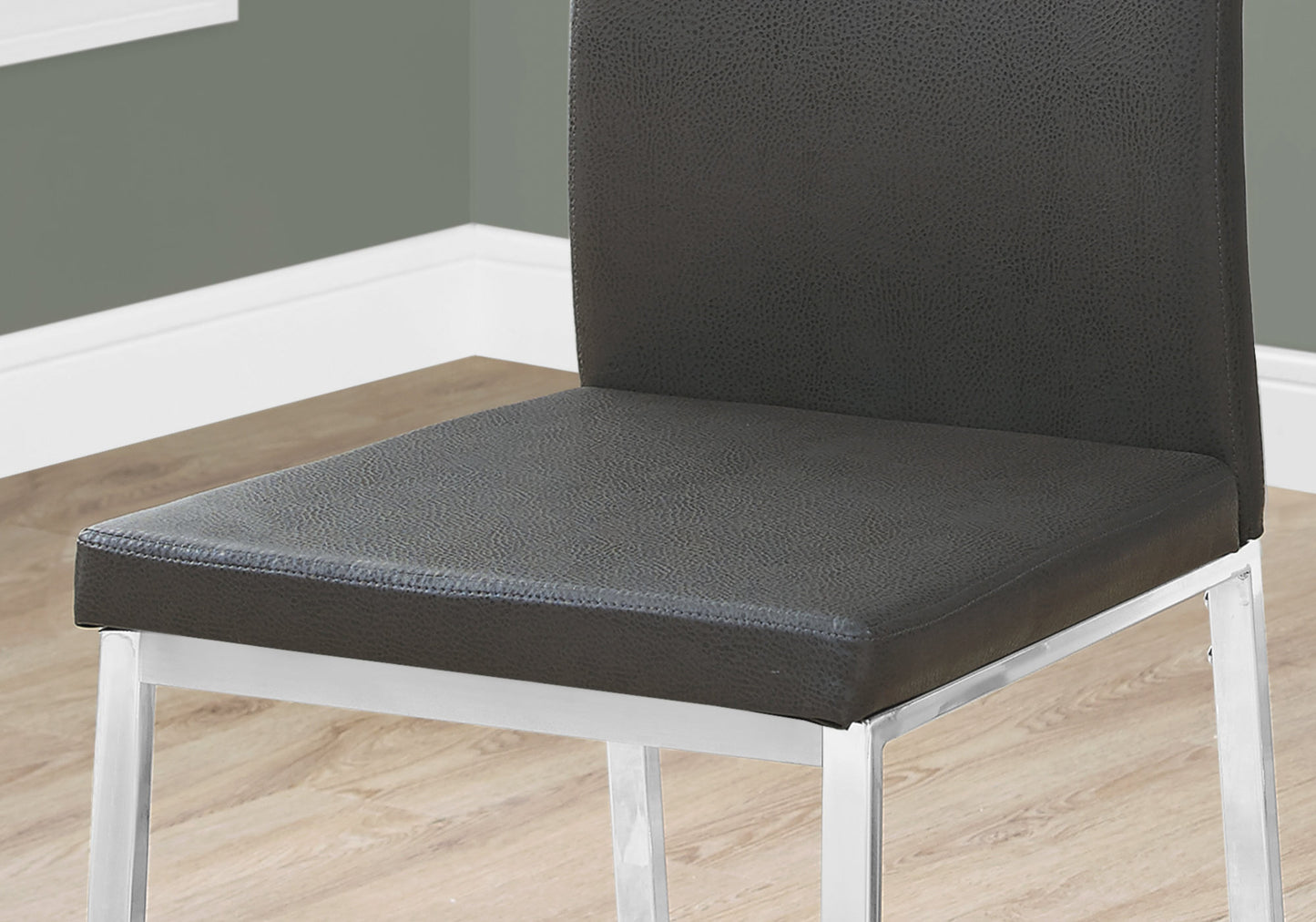 Set of Two Black And Silver Upholstered Faux Leather Dining Side Chairs