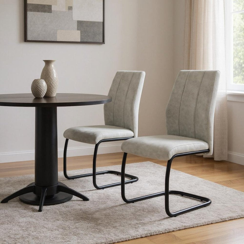 Set of Two Gray And Black Upholstered Polyester Dining Side Chairs