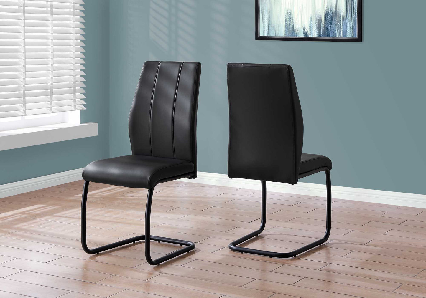 Set of Two Gray And Black Upholstered Faux Leather Dining Side Chairs
