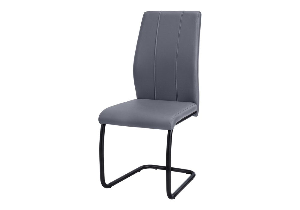 Set of Two Gray And Silver Upholstered Faux Leather Dining Side Chairs