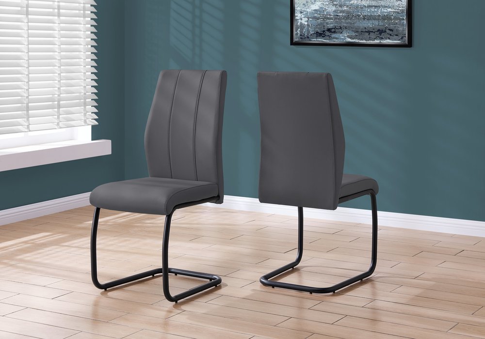 Set of Two Gray And Silver Upholstered Faux Leather Dining Side Chairs