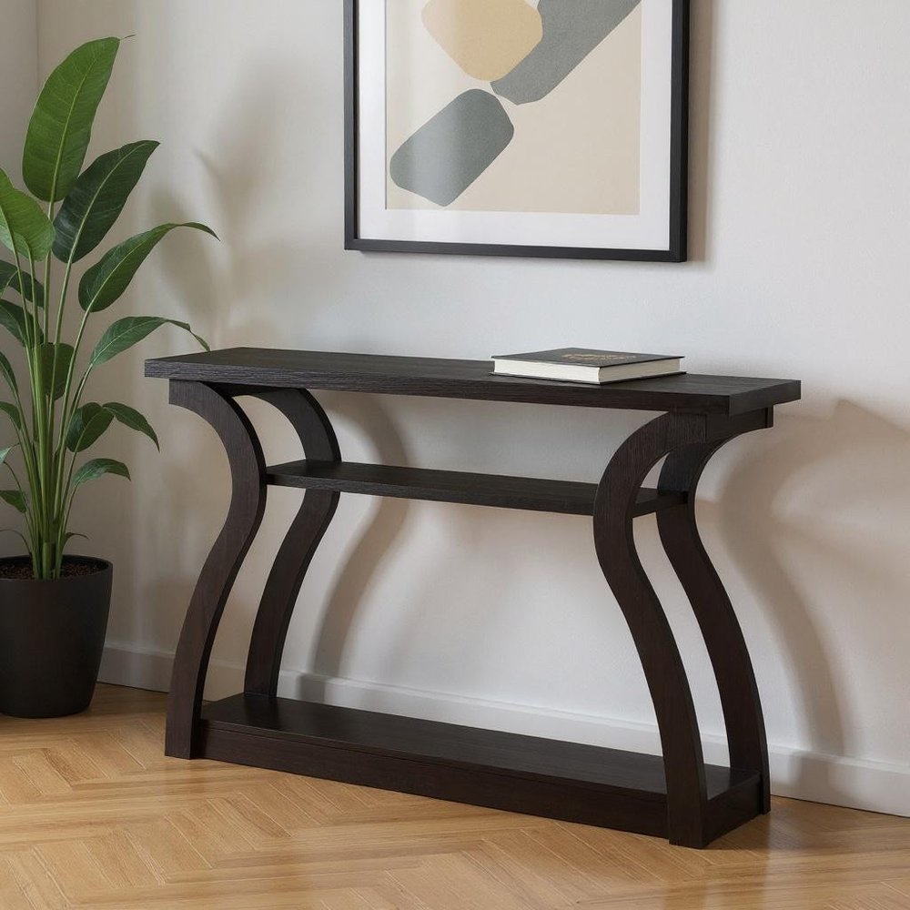 47" Espresso Floor Shelf Console Table With Storage