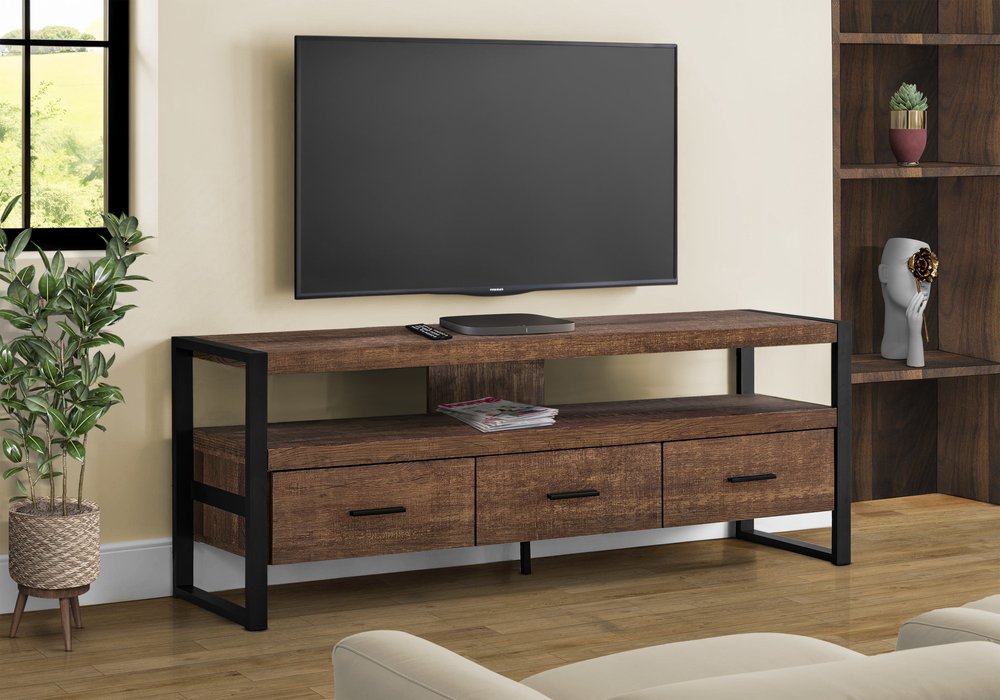 59" Black and Gray Cabinet Enclosed Storage TV Stand