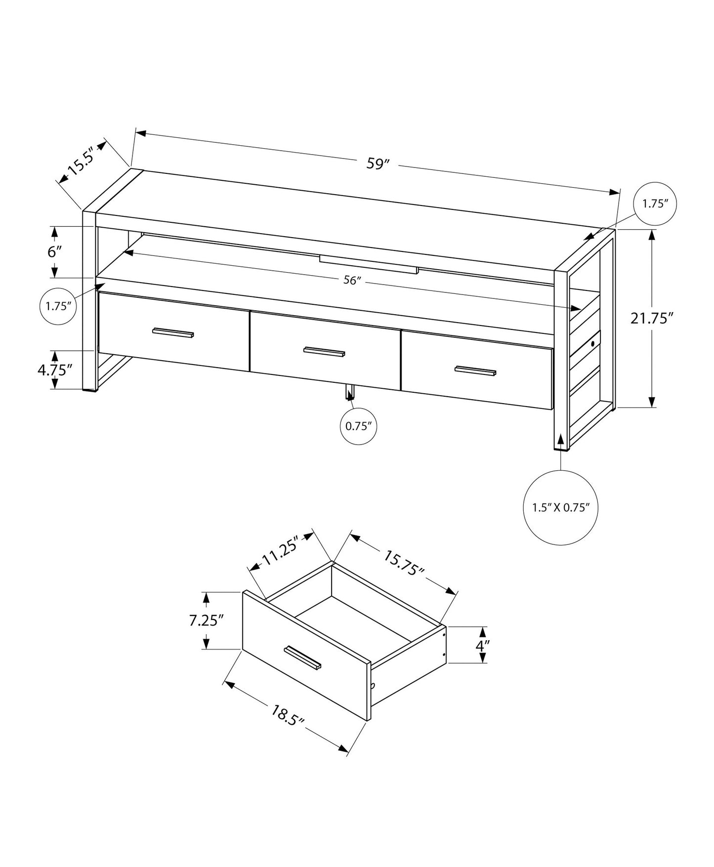 59" Brown and Black Cabinet Enclosed Storage TV Stand
