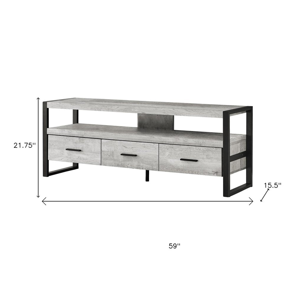 59" Black and Gray Cabinet Enclosed Storage TV Stand