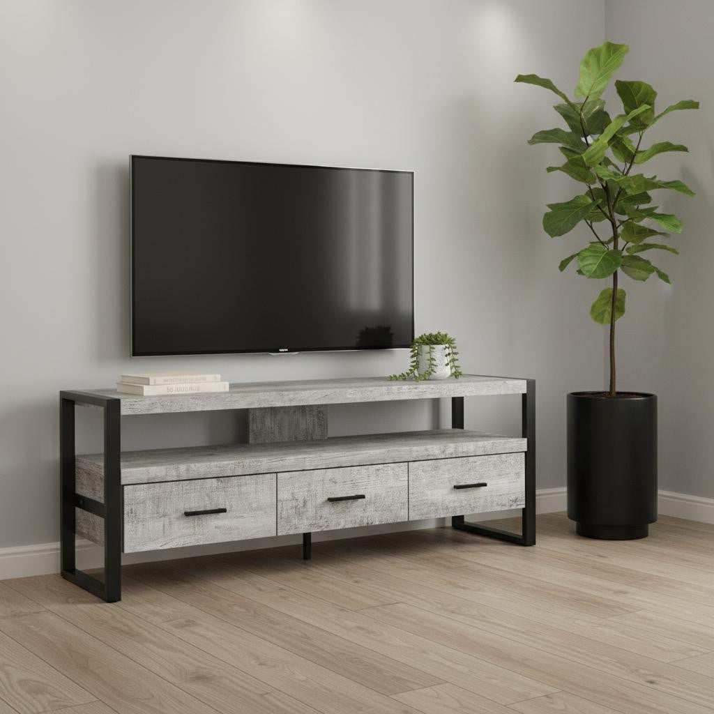 59" Black and Gray Cabinet Enclosed Storage TV Stand