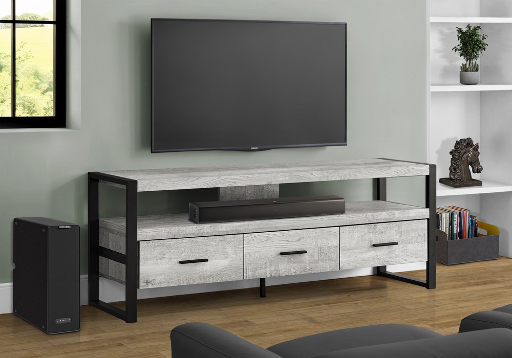 59" Black and Gray Cabinet Enclosed Storage TV Stand