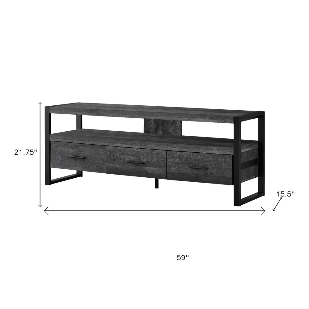 59" Black and Gray Cabinet Enclosed Storage TV Stand