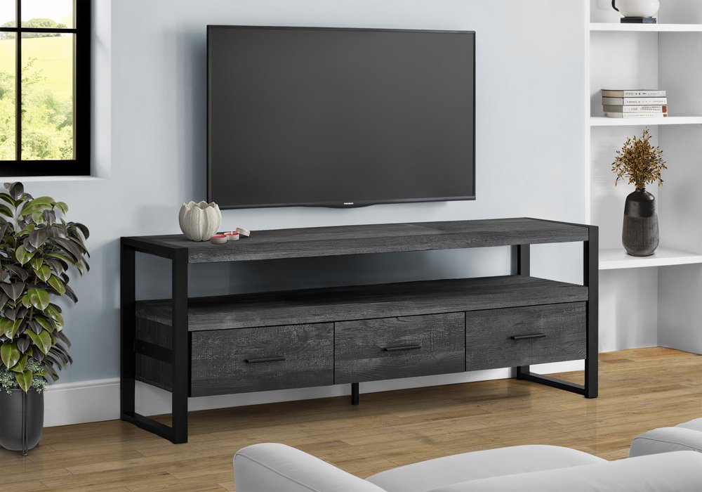 59" Black and Gray Cabinet Enclosed Storage TV Stand