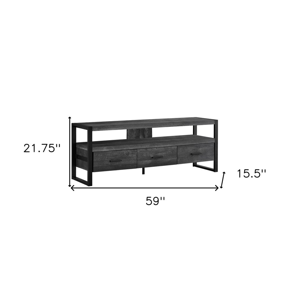 59" Black and Gray Cabinet Enclosed Storage TV Stand