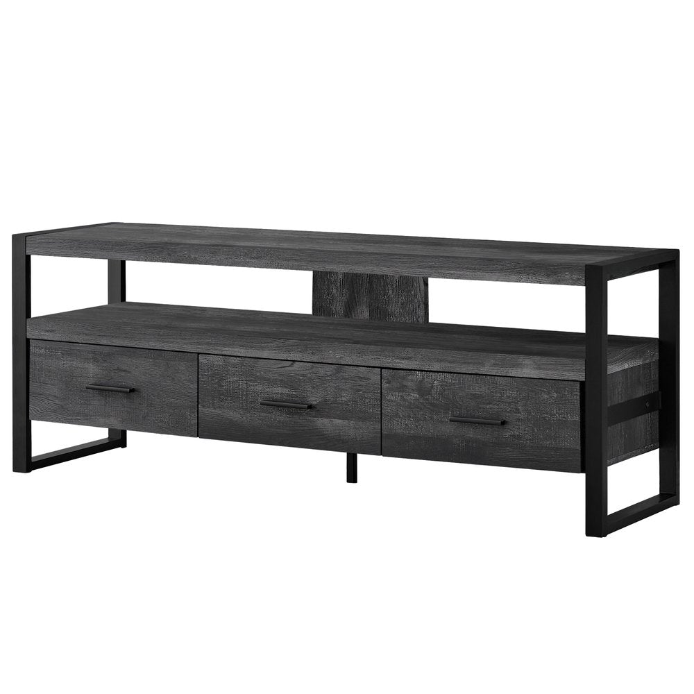 59" Black and Gray Cabinet Enclosed Storage TV Stand