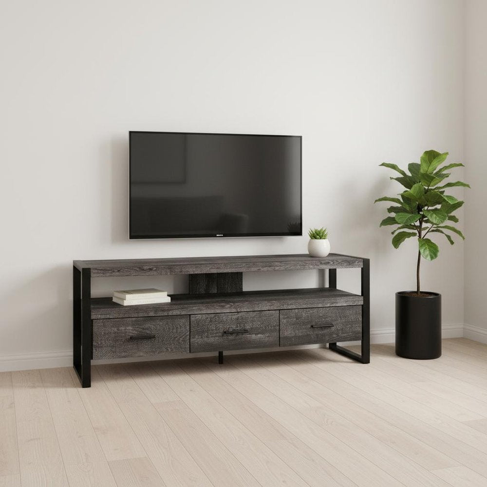 59" Black and Gray Cabinet Enclosed Storage TV Stand