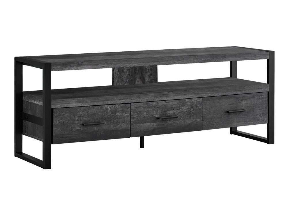 59" Black and Gray Cabinet Enclosed Storage TV Stand