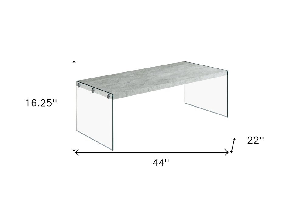 44" Gray  Clear Wood And Glass Coffee Table