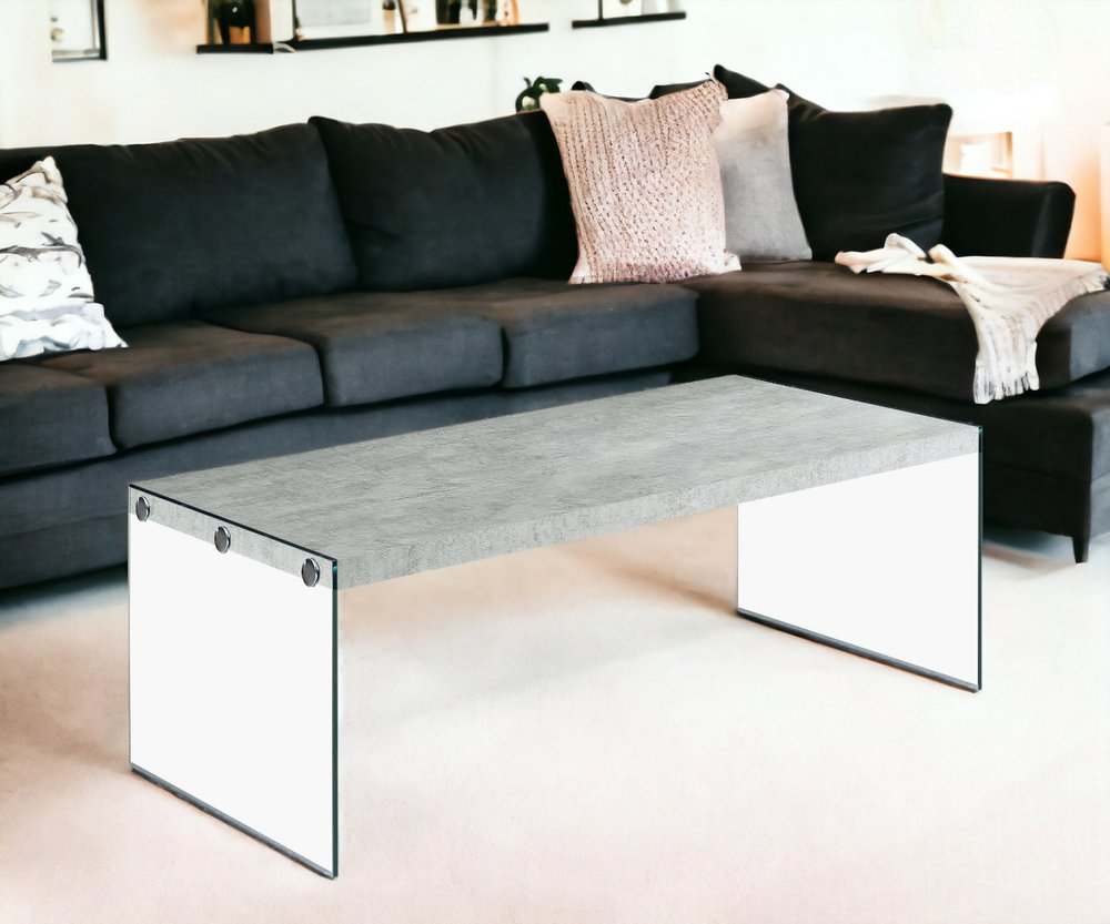 44" Gray Clear Wood And Glass Coffee Table