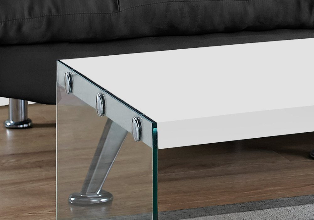 44" Gray  Clear Wood And Glass Coffee Table