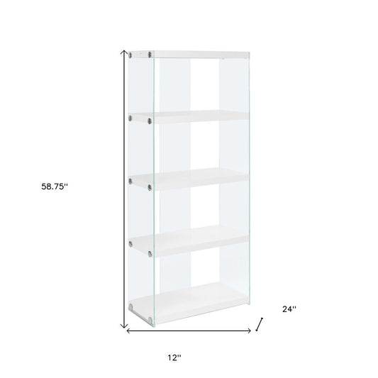 59" White Glass Four Tier Etagere Bookcase