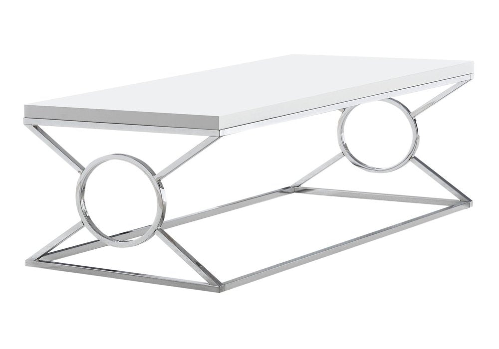 44" White And Silver Wood And Iron Coffee Table
