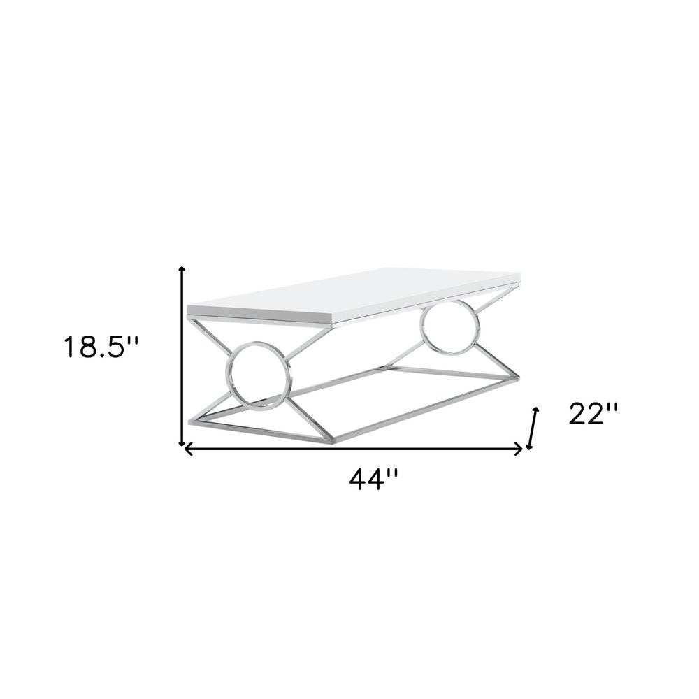 44" White And Silver Wood And Iron Coffee Table
