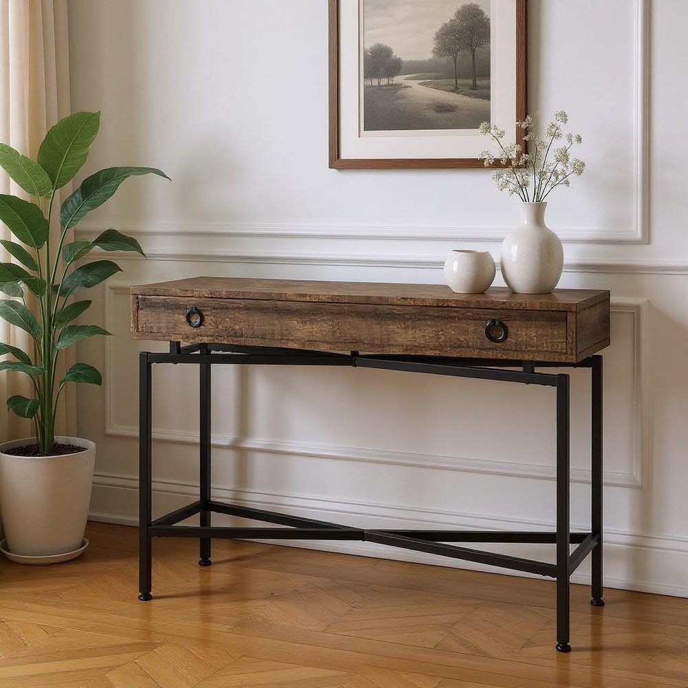 43" Gray And Black Cross Leg Console Table