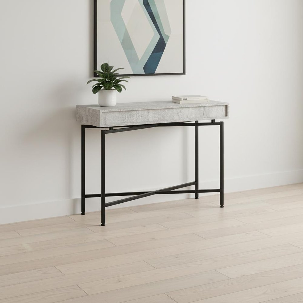 43" Gray And Black Cross Leg Console Table