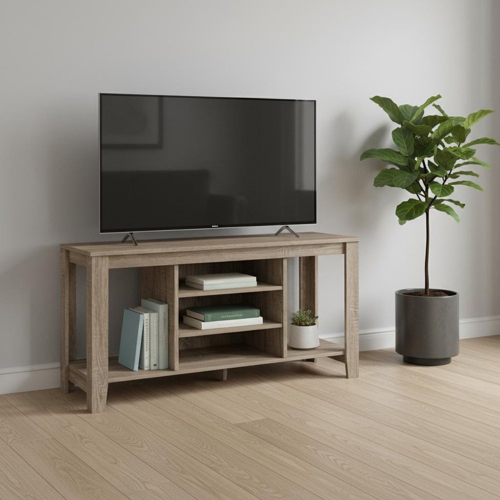 48" Taupe Wood Open Shelving TV Stand