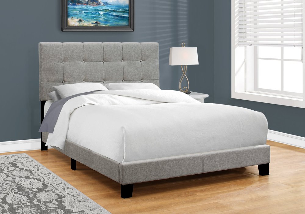 Beige Full Tufted Upholstered Bed Frame