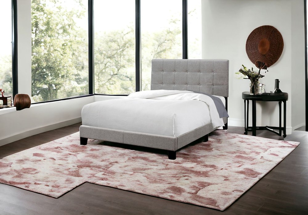 Beige Full Tufted Upholstered Bed Frame