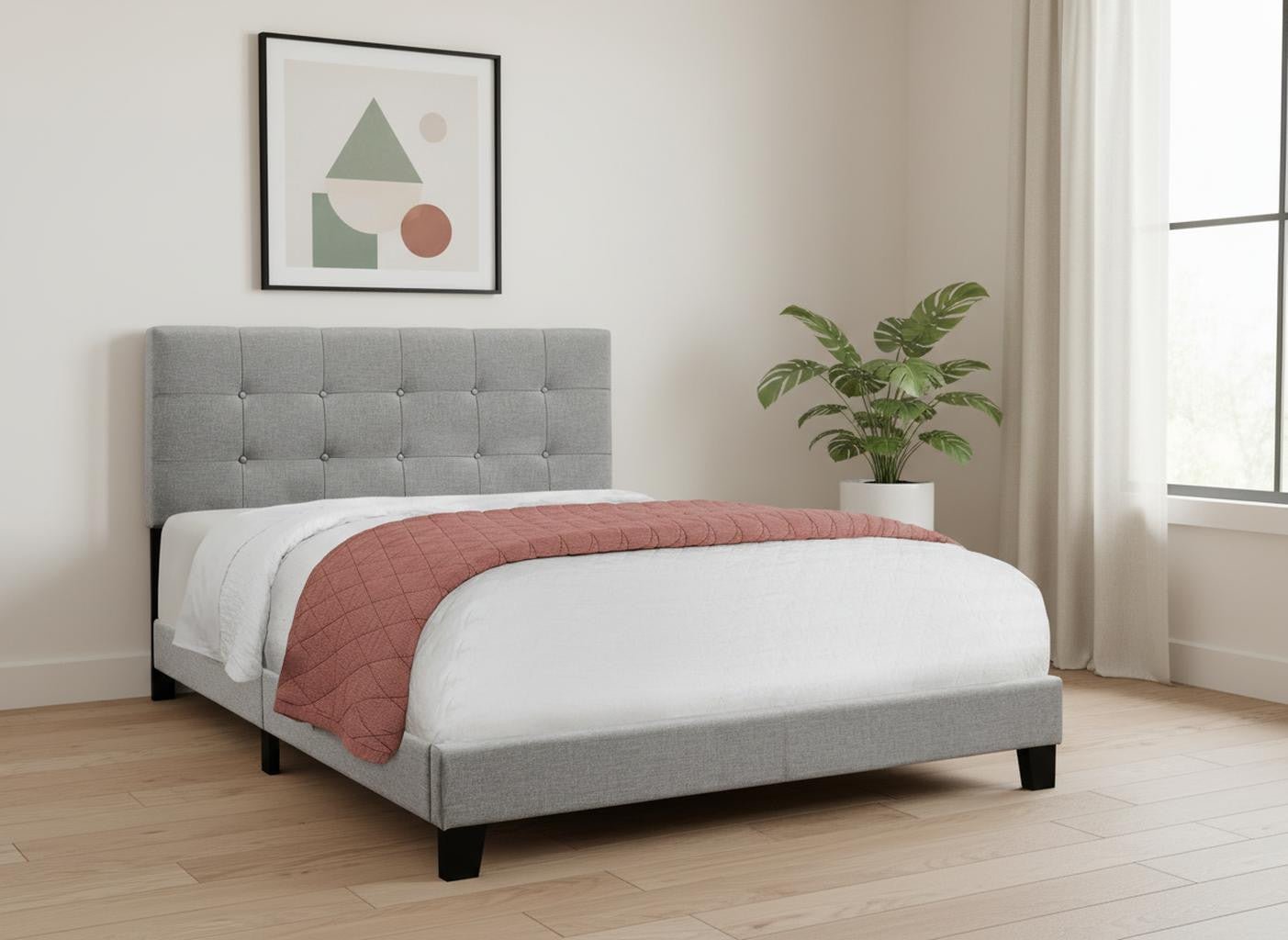 Gray Queen Tufted Upholstered Bed Frame