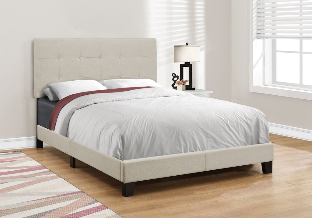 Gray Solid and Manufactured Wood Full Upholstered Linen Bed Frame