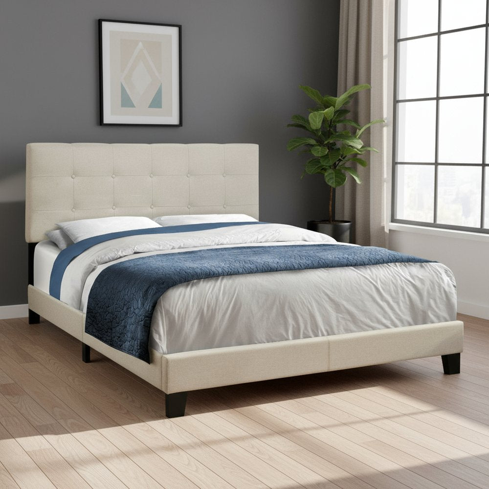 Gray Queen Tufted Upholstered Bed Frame