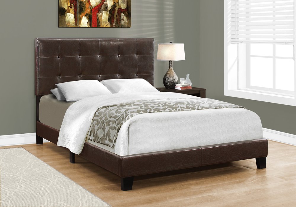 Beige Full Tufted Upholstered Bed Frame