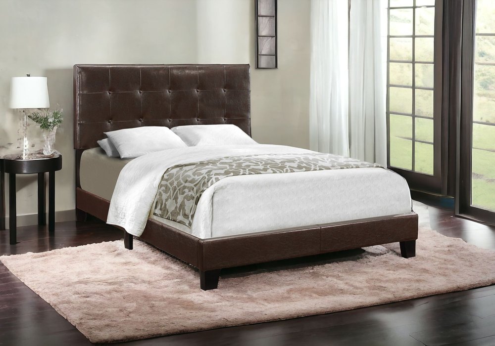 Beige Full Tufted Upholstered Bed Frame