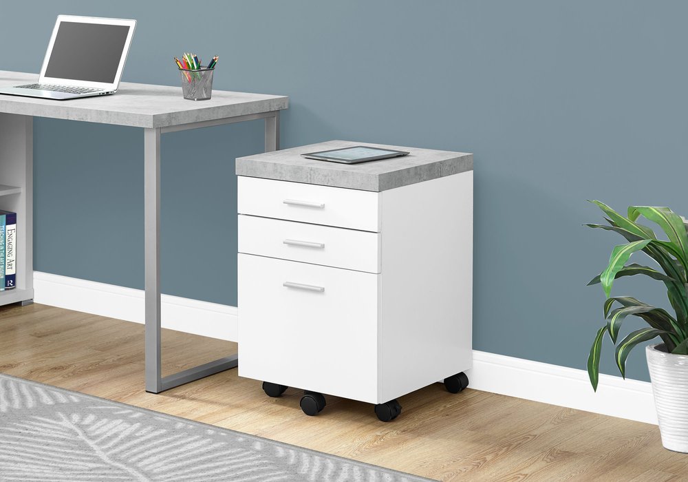 25" White And Gray Particle Board and Wood Filing Cabinet With Drawers