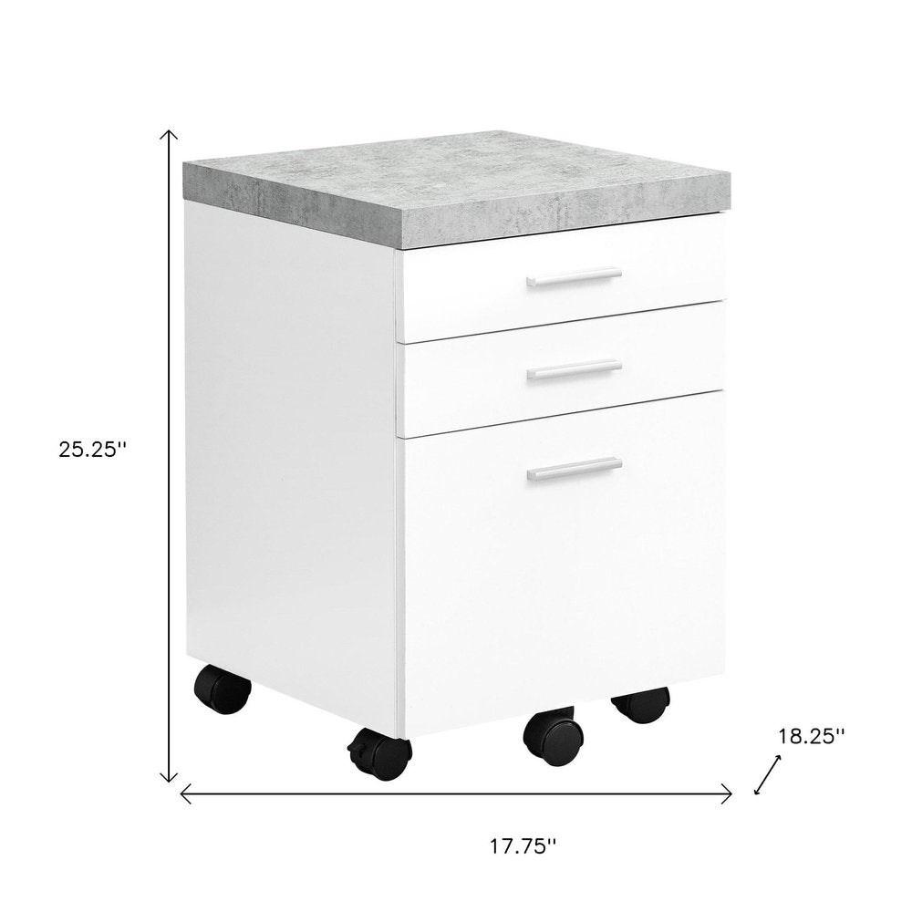 25" White And Gray Particle Board and Wood Filing Cabinet With Drawers