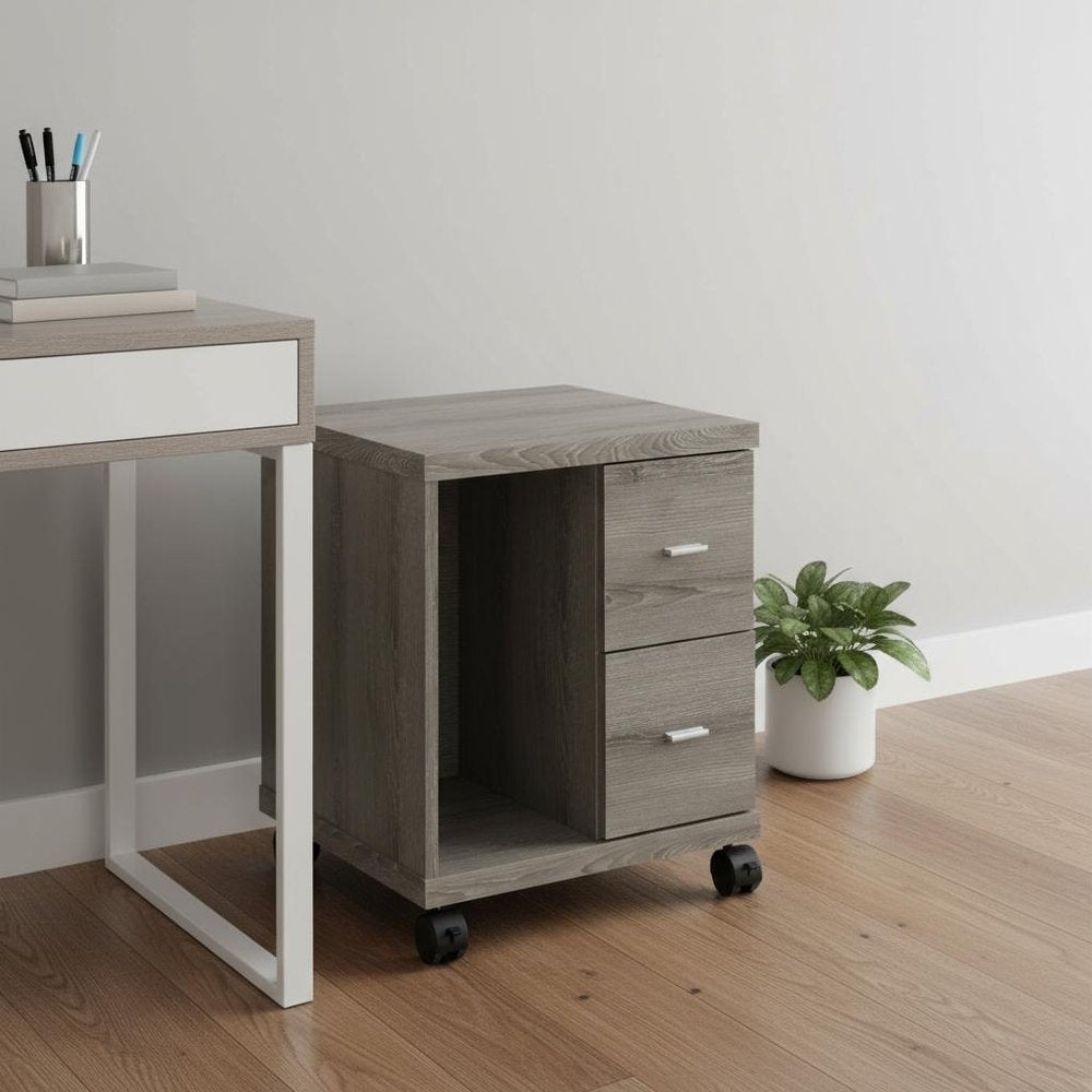 17.75" X 17.75" X 23" Dark Taupe Particle Board Hollow Core 2 Drawers Office Cabinet
