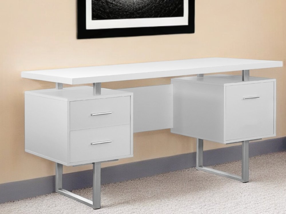 24" Taupe and Silver Computer Desk With Three Drawers