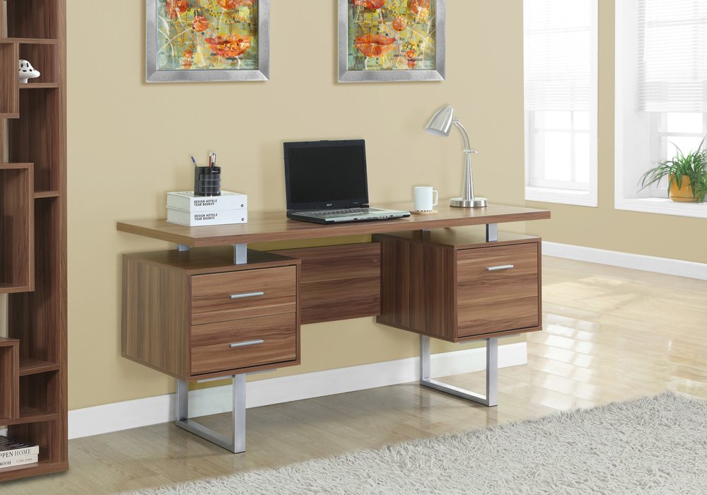 24" Taupe and Silver Computer Desk With Three Drawers