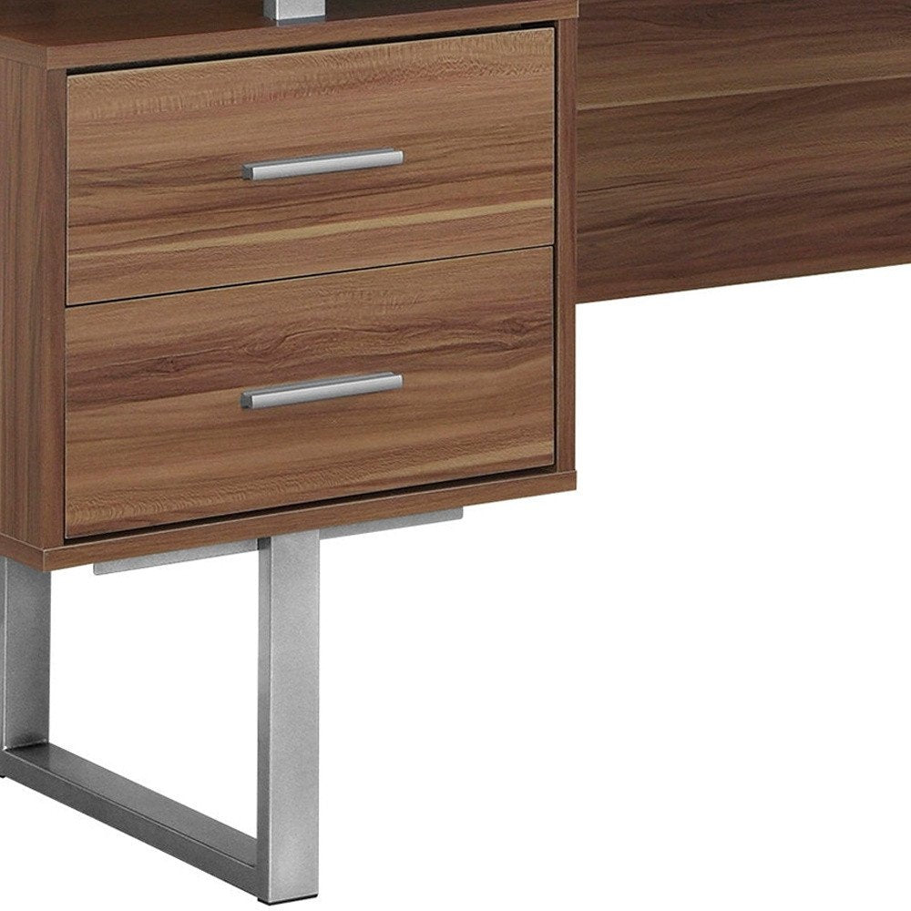 24" Taupe and Silver Computer Desk With Three Drawers