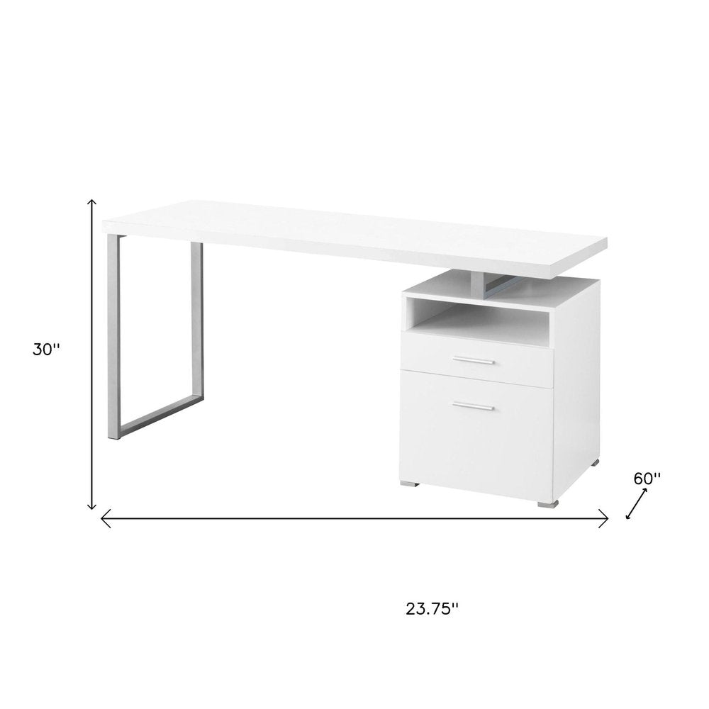 24" White and Silver Computer Desk With Two Drawers