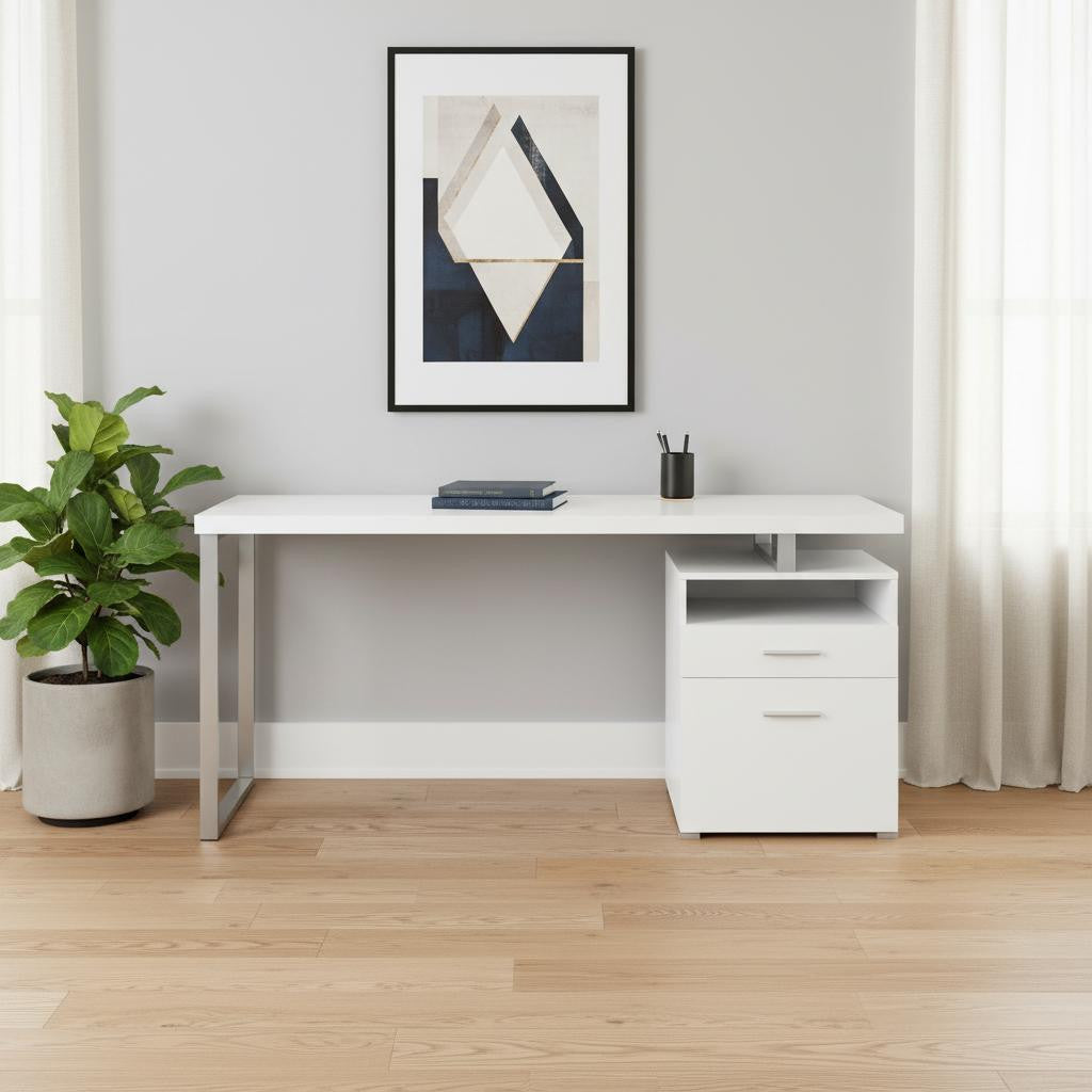 24" White and Silver Computer Desk With Two Drawers