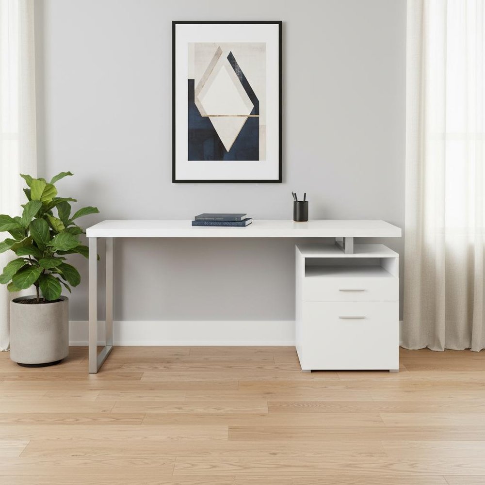 24" White and Silver Computer Desk With Two Drawers