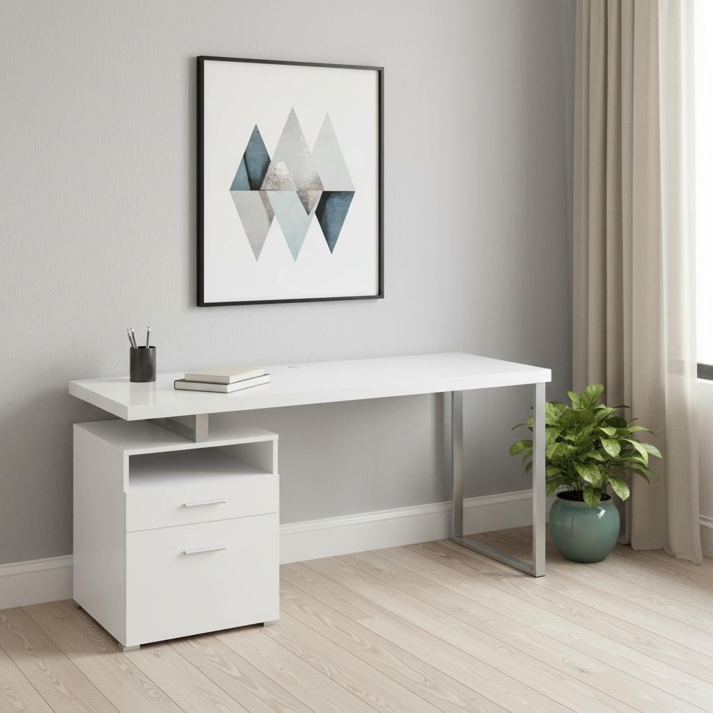 24" White and Silver Computer Desk With Two Drawers