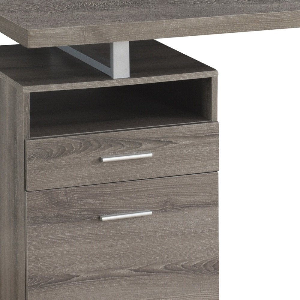 60" Dark Brown and Silver Computer Desk With Two Drawers